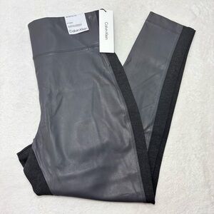 Calvin Klein Modern Essentials Faux Leather Knit Dressy Leggings Gray Size L